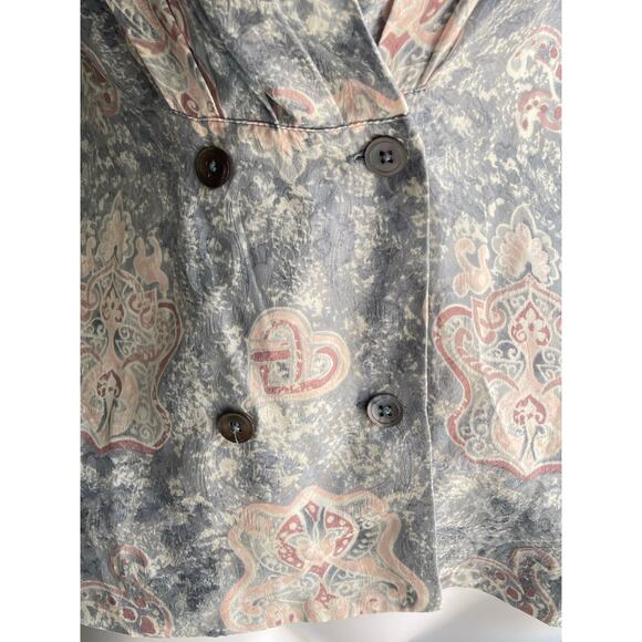 Vintage Silk Top by Classiques 100% Silk Double Breasted Pink Gray Size 4 - Picture 3 of 9